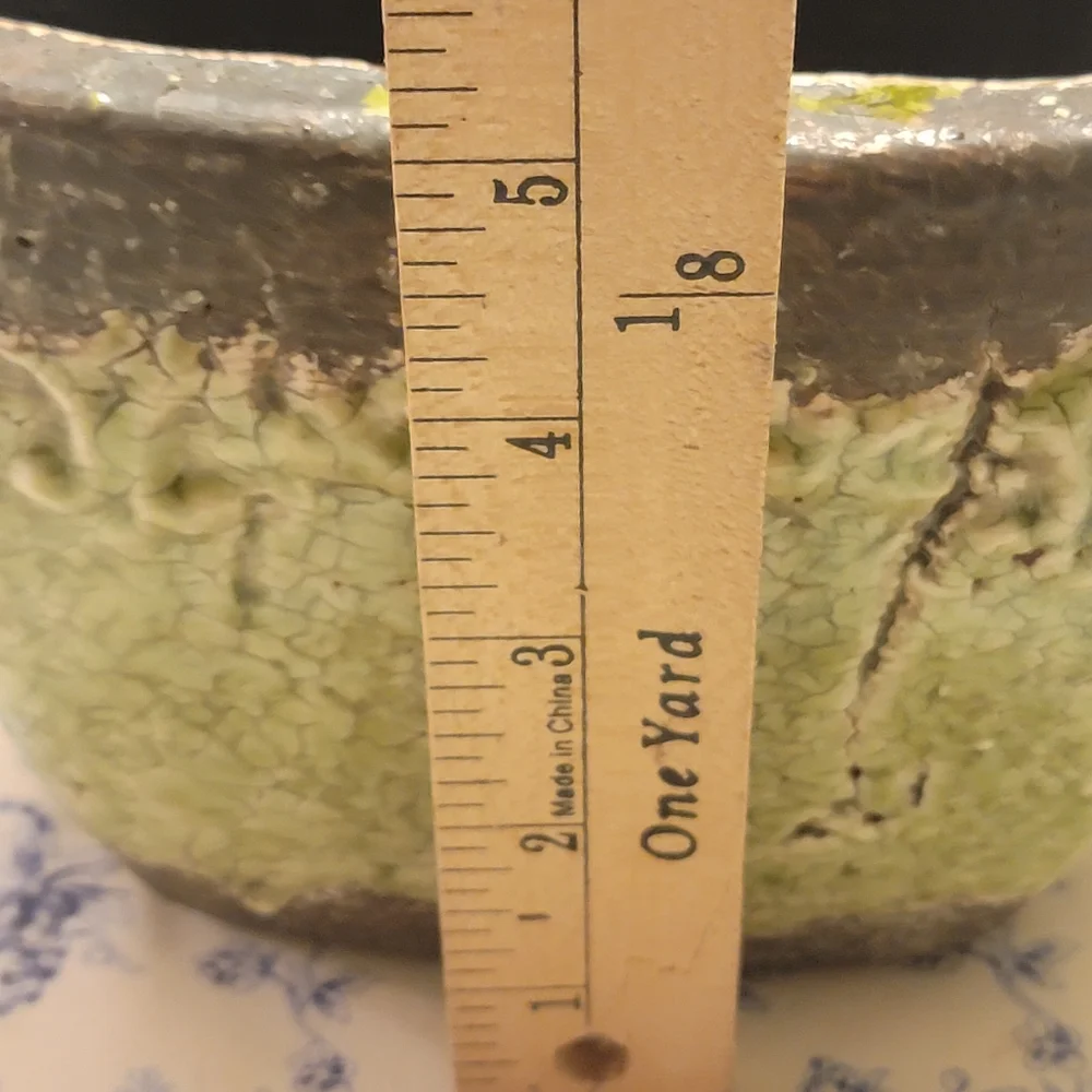 MCM Brown Green Chippy Crackle Pottery 5x5 Hand Thrown Artisian Planter Vase